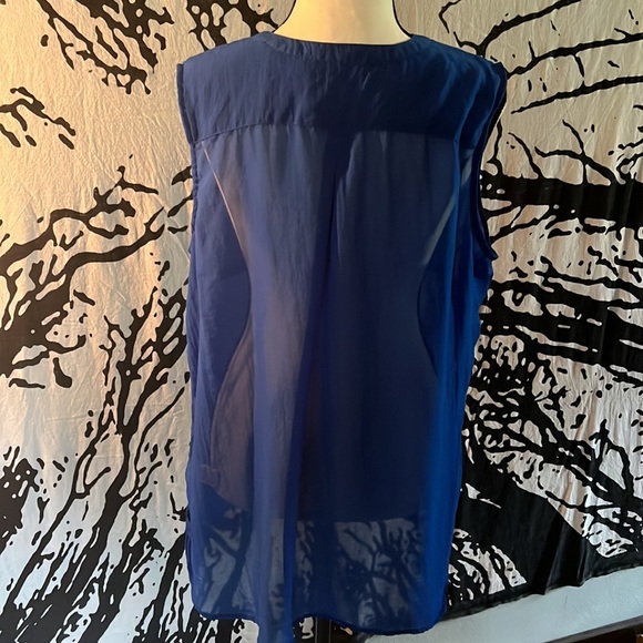 Shear royal blue half button up summer top. - Picture 3 of 5